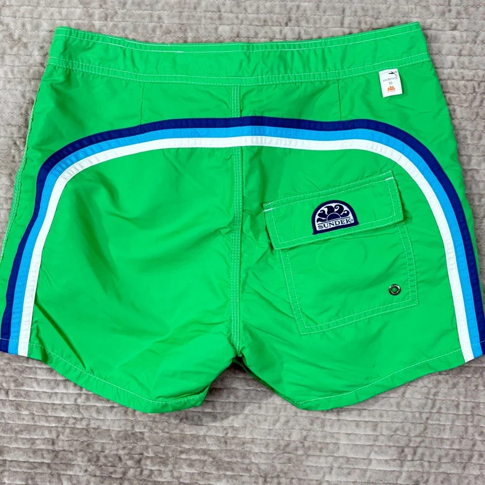 Sundek Mens Green Rainbow Stripe Board Shorts Swim Trunks Size 30 M502BDTA100